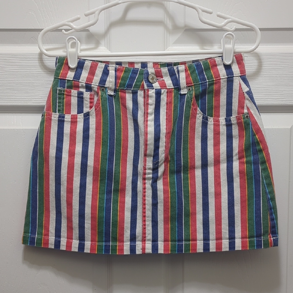 Forever 21 Colorful Striped Jean Mini Skirt M